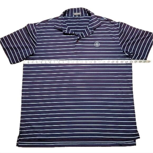 Peter Millar Mens Sz Large Striped Summer Comfort Polo Shirt Navy Red White - Picture 6 of 11